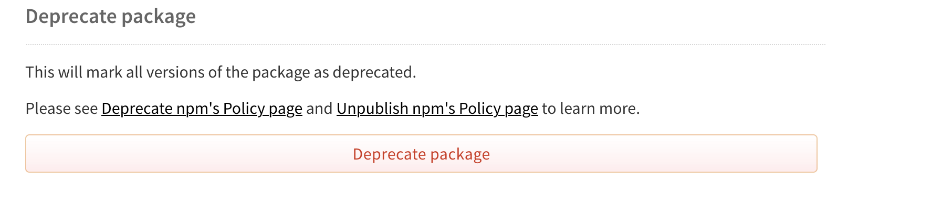 Screenshot showing the deprecate package button